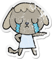 distressed sticker of a cute cartoon dog crying png