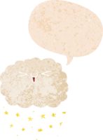happy cartoon cloud with speech bubble in grunge distressed retro textured style png