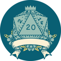 Retro Tattoo Style natural 20 critical hit D20 dice roll png