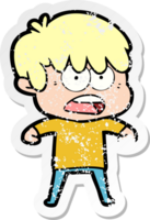 distressed sticker of a worried cartoon boy png