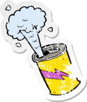 retro distressed sticker of a cartoon fizzing soda can png