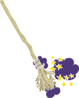 flat color illustration of magical broom png