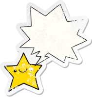 happy cartoon star with speech bubble distressed distressed old sticker png