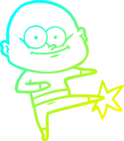 cold gradient line drawing of a cartoon bald man karate kicking png
