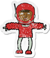 retro distressed sticker of a cartoon astronaught png