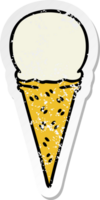 distressed sticker of a quirky hand drawn cartoon vanilla ice cream cone png