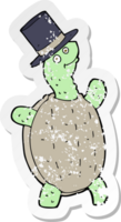 retro verontruste sticker van een cartoonschildpad met hoge hoed png