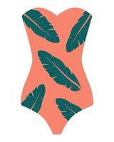 One-piece swimsuit with palm leaves. Isolated illustration for summer design vector