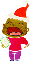 hand dragen retro tecknad serie av en skrikande skallig man bär santa hatt png