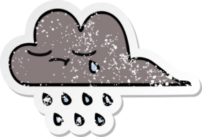 autocollant en détresse d'un nuage de pluie d'orage de dessin animé mignon png