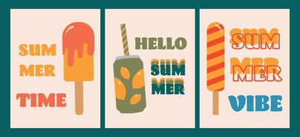 Summer concept set. Soda and ice cream in retro style. Summer illustration for poster, background, card vector