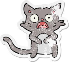 distressed sticker of a cartoon horrified cat png