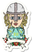 Retro Tattoo Style elf fighter with natural 20 dice roll png