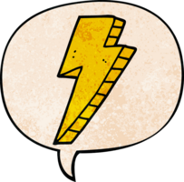 cartoon lightning bolt with speech bubble in retro texture style png
