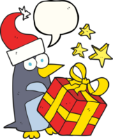 hand- getrokken toespraak bubbel tekenfilm Kerstmis pinguïn met Cadeau png