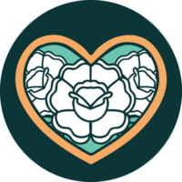 image emblématique de style tatouage d'un coeur et de fleurs png