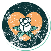 iconisch verontrust sticker tatoeëren stijl beeld van een hart en bloemen png