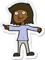 sticker of a cartoon happy woman pointing png