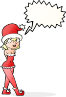 femme de bande dessinée en costume de lutin de noël avec bulle de dialogue png