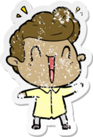 distressed sticker of a cartoon excited man png