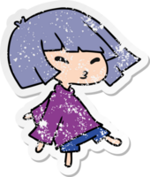 distressed sticker cartoon illustration of a cute kawaii girl png