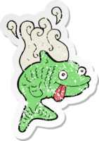 retro distressed sticker of a cartoon smelly fish png