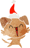 contento pequeño perro mano dibujado retro dibujos animados de un vistiendo Papa Noel sombrero png