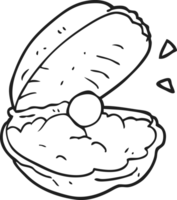 hand drawn black and white cartoon oyster with pearl png