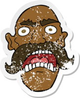 retro distressed sticker of a cartoon angry old man png