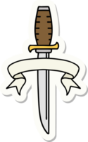 tattoo style sticker with banner of a dagger png