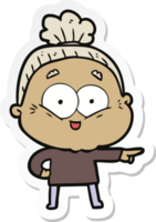 sticker of a cartoon happy old woman png