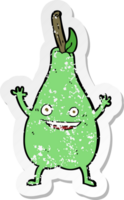 retro distressed sticker of a cartoon happy pear png