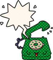 cute cartoon telephone with speech bubble in comic book style png