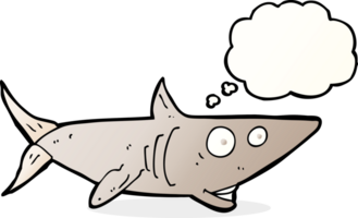 dessin animé heureux requin avec bulle de pensée png