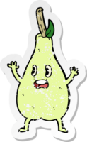 retro distressed sticker of a cartoon frightened pear png