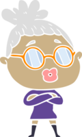 femme de bande dessinée de style plat couleur portant des lunettes png