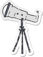 main tiré affligé autocollant dessin animé griffonnage de une grand télescope png