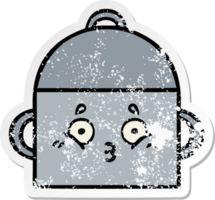 distressed sticker of a cute cartoon cooking pot png