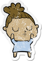 distressed sticker of a cartoon calm woman png