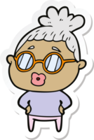 sticker of a cartoon librarian woman wearing spectacles png