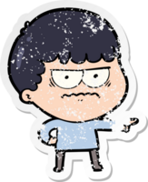 distressed sticker of a cartoon annoyed man png