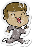 distressed sticker of a cartoon happy man png