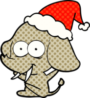 happy hand drawn comic book style illustration of a elephant wearing santa hat png