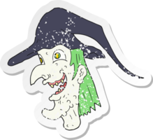 retro distressed sticker of a cartoon cackling witch png