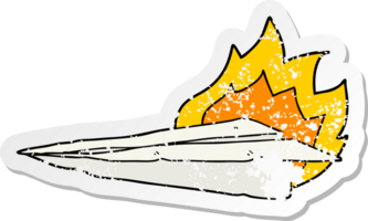 distressed sticker of a cartoon burning paper airplane png