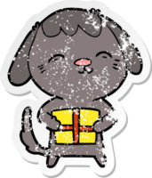 distressed sticker of a happy cartoon dog png