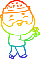 rainbow gradient line drawing of a cartoon happy bearded man png