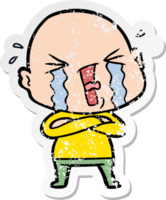 autocollant en détresse d'un dessin animé qui pleure un homme chauve png