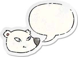 desenho animado polar Urso face com discurso bolha angustiado angustiado velho adesivo png