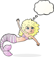 cartoon pretty mermaid waving with thought bubble png